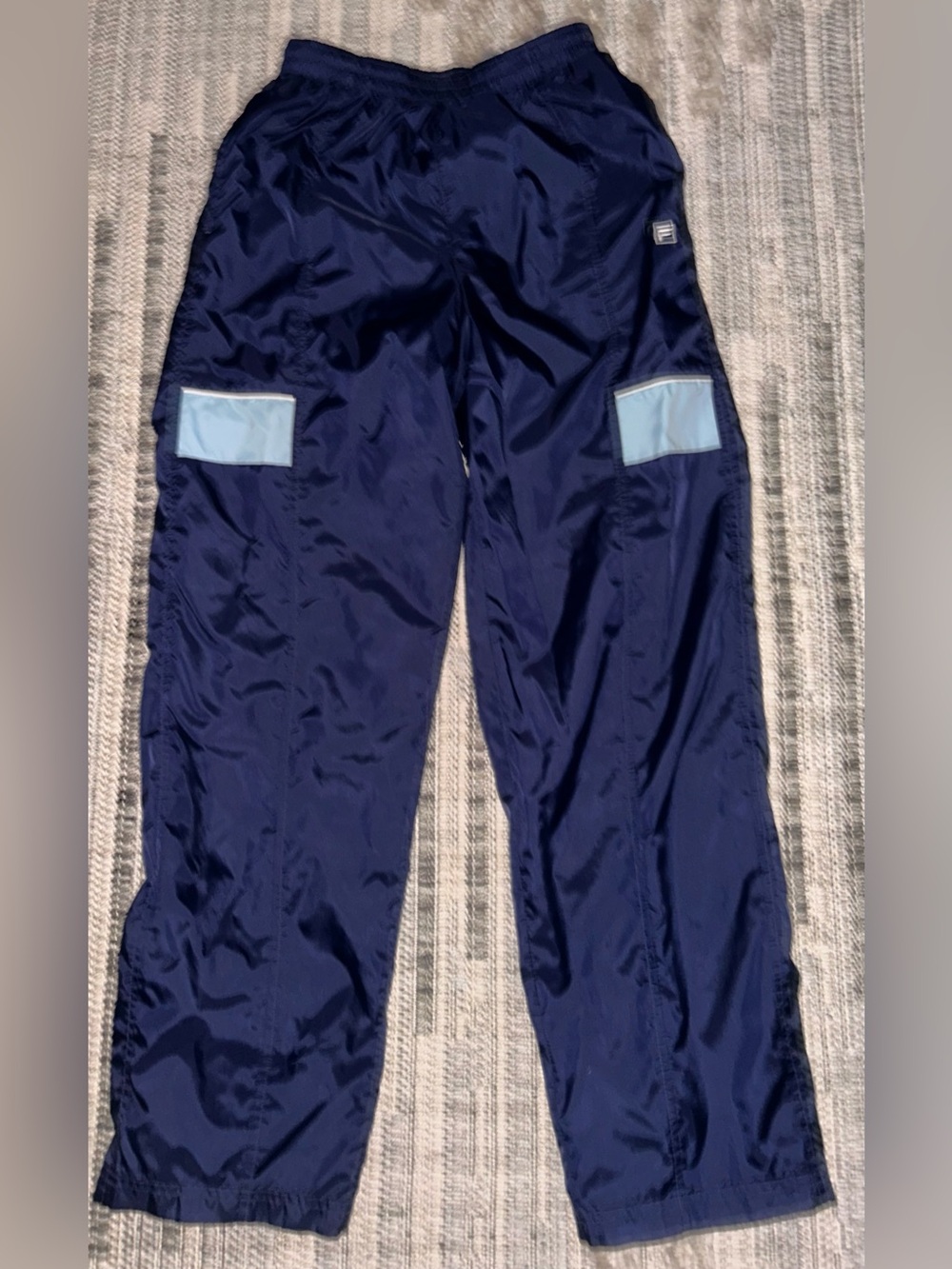 Fila Track Pants Womens Small Navy Blue & Light Blue Accent Elastic Waist Logo